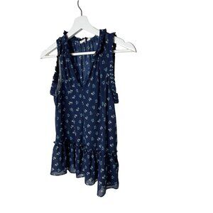 Gap Floral Ruffle Peplum Tank Top Blue White Small Sleeveless Blouse